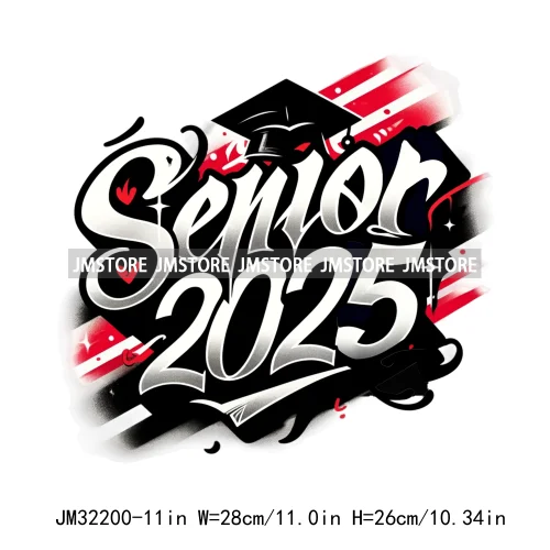 Senior Cap Class of 2025 High School Love Gifts College Grad Iron On DTF Heat Transfer Stickers Ready To Press For Clothing Bags