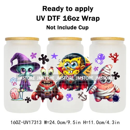 Halloween Wednesday Cartoon Horror Movies UV DTF Stickers Ready To Apply Cup Wrap Custom Labels DIY Craft For Libbey Can Glass