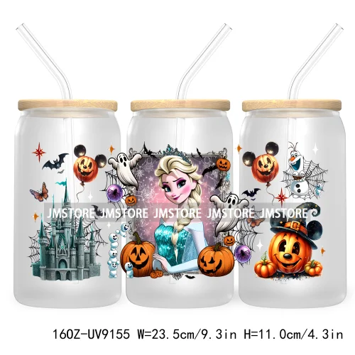 New Trendy Cartoon Princess Halloween 16OZ UV Cup Wrap DTF Transfer Stickers For Libbey Glass Can Cups Tumbler Waterproof Labels