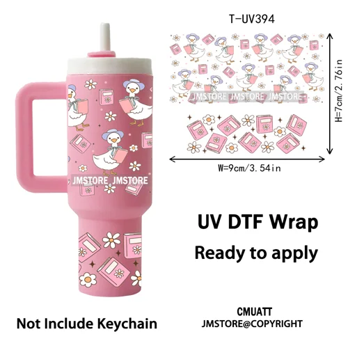 Pink Coquette Bow Goose Daisy Flower UV DTF Mini Tumbler Keychain Wraps Ready To Apply Transfer Stickers Prints Waterproof Decal