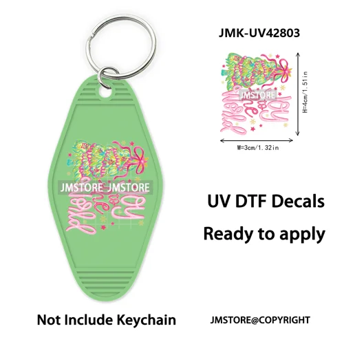 Holly Jolly Christmas Patchwork Santa UV DTF Motel Keychain Decal Ready To Ship Durable Transfer Stickers For Hotel Keychain