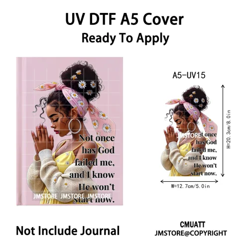 Christian Black Girl Praying Faith UV DTF Notebook Cover Decals Ready To Apply Durable Transfer Stickers For A5 Journal Cover