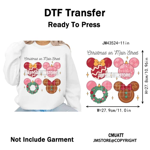 Girly Coquette Merry Christmas Ginger Cartoon Cozy Jolly Season Iron on DTF Heat Transfers Stickers Ready to Press for Clothing