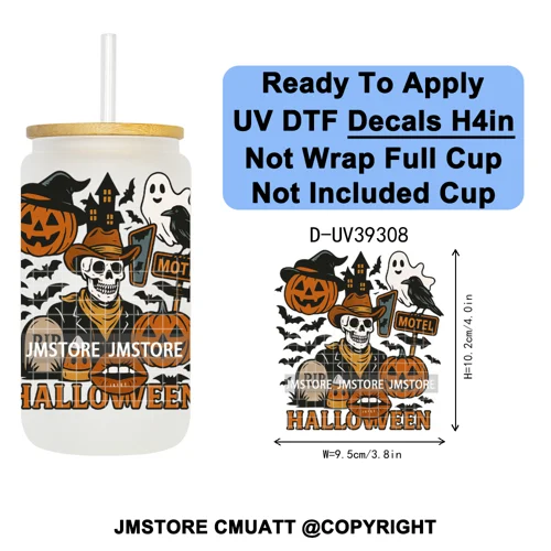 Stay Spooky Halloween Horror Pumpkin Coquette UV DTF Decals Ready To Apply Waterproof Transfer Sticker For 16OZ Libbey Glass Can