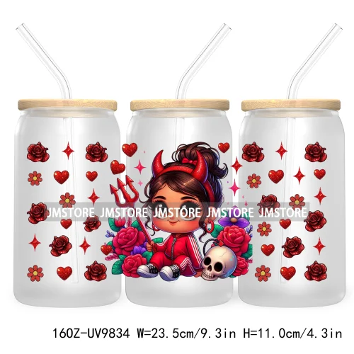 Day Of The Dead 16OZ UV DTF Cup Wrap Transfer Stickers Hispanic Chibi Baby Girl Custom Labels Waterproof For Libbey Glass Can