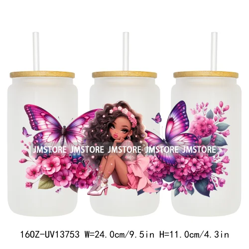 Floral Butterfly Girl Woman UV DTF Stickers Ready to Transfer Cup Wrap Custom Labels DIY Craft For Libbey Can Glass Tumblers Mug
