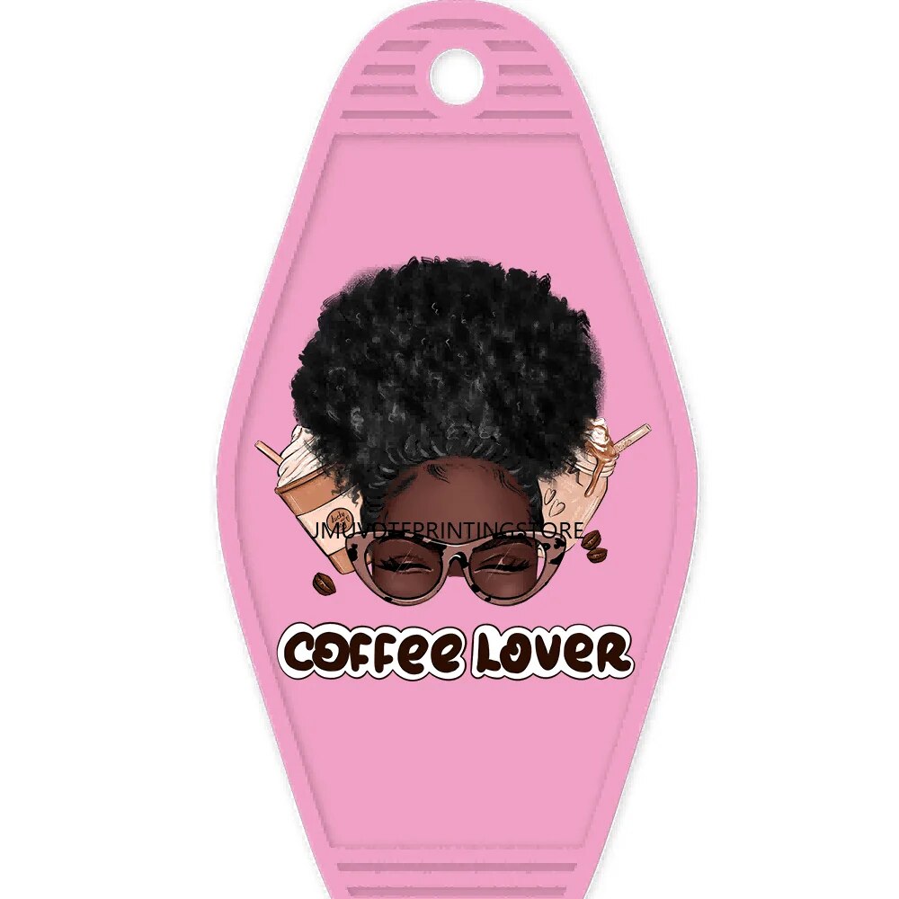 Messy Bun Coffee Lover High Quality WaterProof UV DTF Sticker For Motel Hotel Keychian Fashion Women