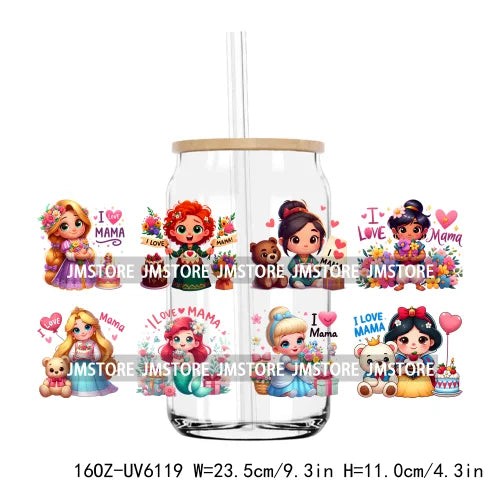 I Love Mama Chibi Cartoon 16OZ UV DTF Cup Wrap Transfers Stickers Custom Labels Durable Waterproof Logo For Libbey Glass Can