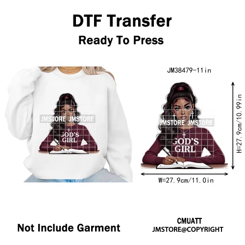 Motivational African Girls Melanin Queen Hope Faith Self Love Printing Iron on DTF Transfer Stickers Ready to Press for Clothing