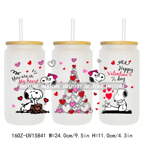 Cartoon Dog Valentine's Day UV DTF Stickers Ready to Transfer Cup Wrap Custom Labels DIY Craft For Libbey Glass Can Mug Tumbler