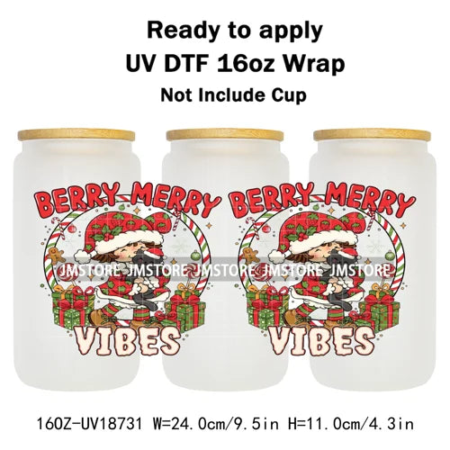 Cartoon Character Snowman Christmas 16OZ UV DTF Cup Wraps Ready To Apply Waterproof Transfer Sticker For Libbey Glass Can Bottle