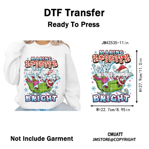 Cartoon Christmas Club Snow Winter Vibes Holly Jolly Santa Iron on DTF Washable Transfers Stickers Ready to Press for Clothing