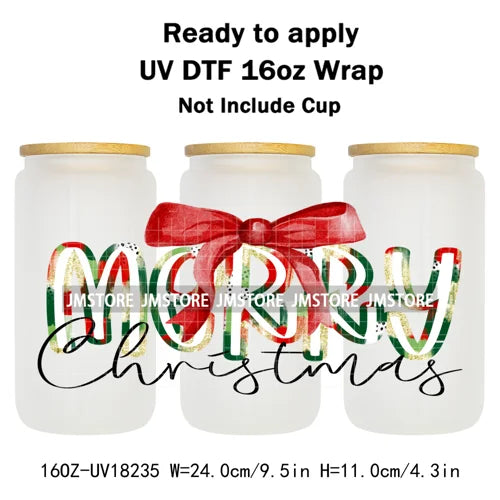 Holly Jolly Christmas Jesus Christian UV DTF Stickers Ready To Apply Cup Wrap Custom Labels DIY Craft For Libbey Glass Can Mugs