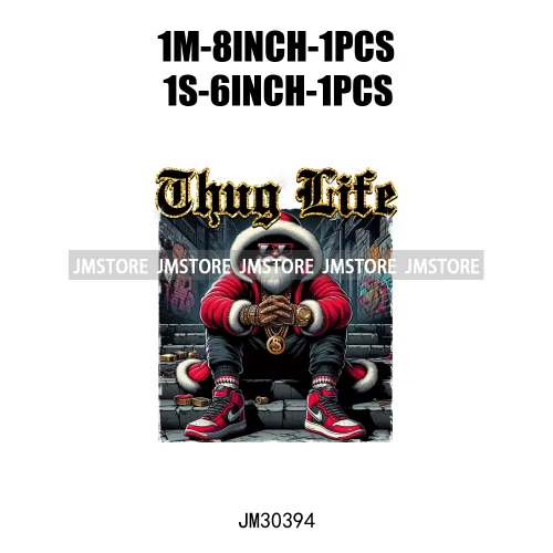 Cool Thug Life Santa Snowman Pink Bubble Holiday Gifts Christmas Iron On DTF Transfers Stickers Ready To Press For Sweatshirts