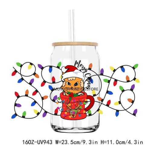 Merry Christmas Lights Vibes 16OZ UV DTF Cup Wrap Transfers Stickers Custom Labels DIY  Waterproof Logo For Libbey Glass Can