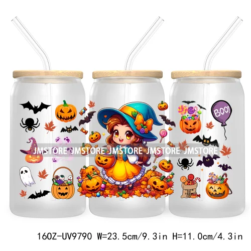 Horror Princess Halloween 16OZ UV DTF Cup Wrap Transfer Stickers Movie Killers Custom Labels For Libbey Glass Can Trick Or Treat