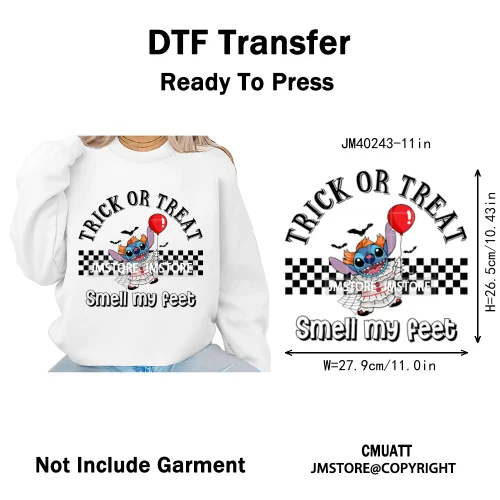 Checkered Trick Or Treat Scary Killer Character Halloween Vibes Iron on DTF Washable Transfer Sticker Ready to Press for Hoodies