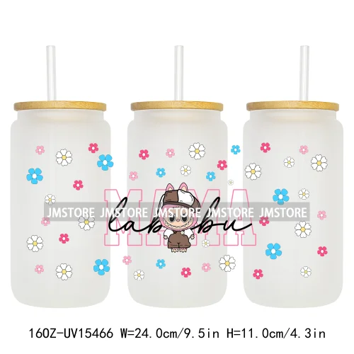 Cute Mama Doll Cartoon Mirror Bow 16OZ UV DTF Cup Wraps Ready To Apply Waterproof Transfer Stickers For Libbey Glass Can Tumbler