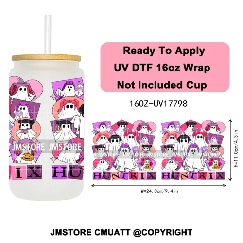 Kpop Halloween Spooky Ghosts Anime Lover 16OZ UV DTF Cup Wraps Ready To Apply Waterproof Transfer Stickers For Libbey Glass Can