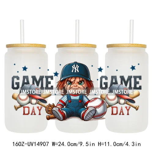 Baseball Sport Cartoon Characters UV DTF Wraps Transfer Sticker Ready To Apply Waterproof Logo For 16OZ Libbey Glass Can Tumbler