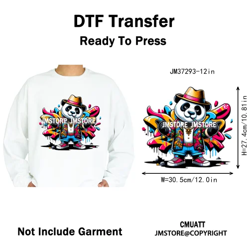 12in Graffiti Streetwear Beasts Cartoon Animals Hip Hop Quotes Iron on DTF Heat Transfers Stickers Ready to Press for Hoodies