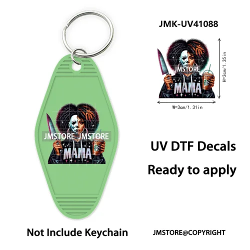 Black Horror Mama Skull Skeleton Ghosts UV DTF Motel Keychain Wraps Ready To Apply Waterproof High Quality Hotel Keychain Decals