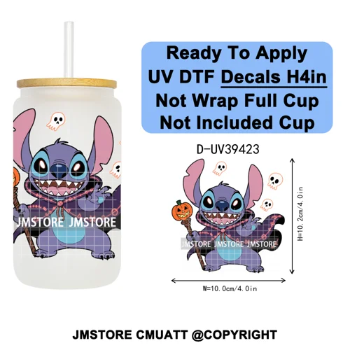 Witch Cartoon Horror Halloween Mummy UV DTF Transfer Stickers Decals Ready To Apply Waterproof For 16OZ Libbey Glass Can Tumbler