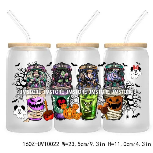 Halloween Coffee Cups UV DTF Sticker For 16OZ Libbey Glass Cup Can Cartoon Princess Wrap Transfer Stickers Custom Labels Logo