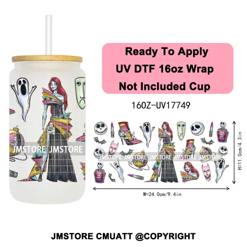 Halloween Cupcake Cartoon Character Ghost 16OZ UV DTF Cup Wraps Ready To Apply Waterproof Transfer Stickers For Libbey Glass Can