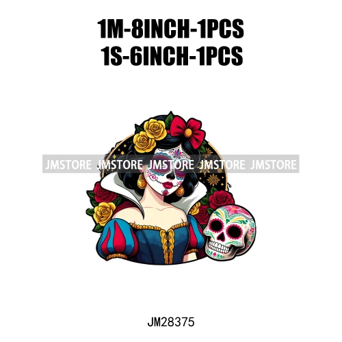 Cute Mexican Day Of The Dead Skeleton Catrina Princess Dolls Iron On DTF Heat Press Transfers Stickers Printing For Clothes