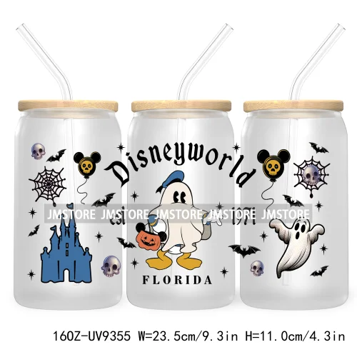 Halloween Mouse And Friends UV DTF Sticker For 16OZ Libbey Glass Cup Can Wrap Transfer Stickers Custom Labels Logo Spooky Vibes