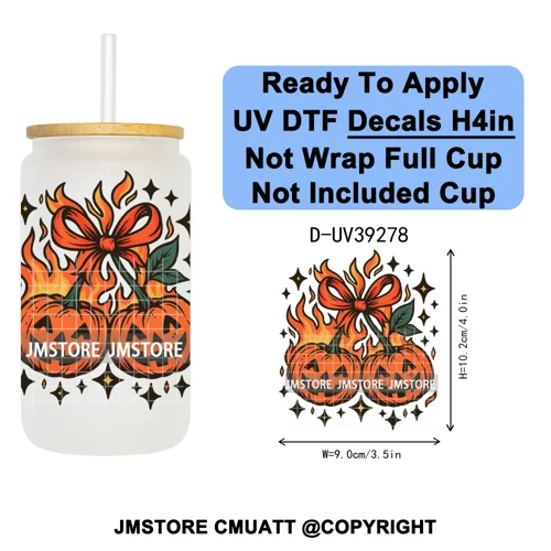 Retro Spooky Season Halloween Ghost Boo Gift UV DTF Transfer Stickers Decals Ready To Apply Waterproof For 16OZ Libbey Glass Can