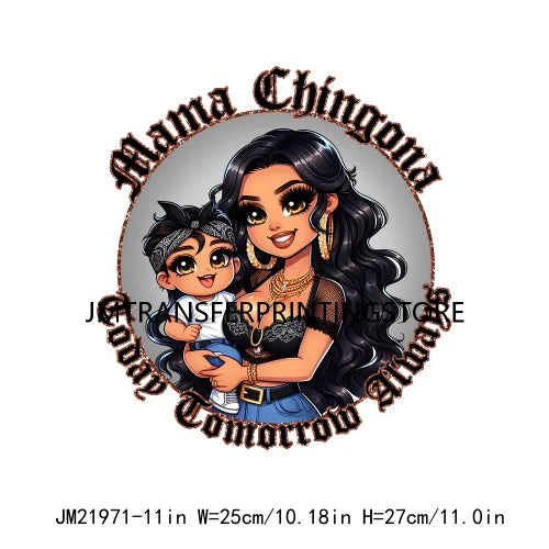 Latina Chicano Mom Iron On Transfer Patches Mama Chingona Mexican Chibi Style Mother's Day DTF Transfer Stickers For Hoodies