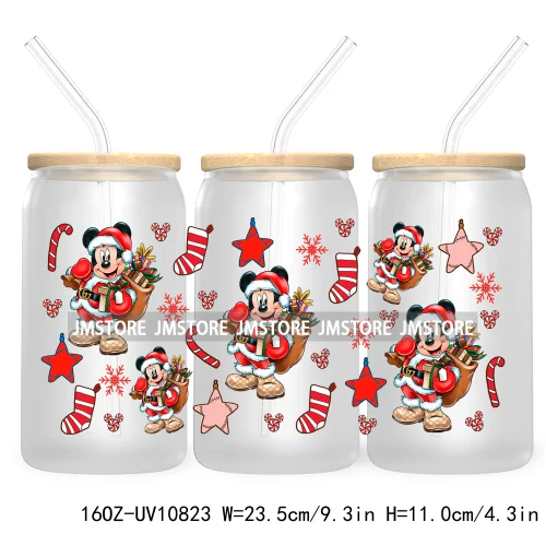 Cartoon Christmas Kids Friends 16OZ UV DTF Cup Wrap Waterproof Transfer Stickers For Libbey Glass Can Candy Cane Merry Christmas