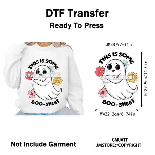 Sarcasm Halloween Time Boos Ghost Spooky Vibes Washable Designs Iron on DTF Transfers Stickers Ready to Press for T-shirts Bags