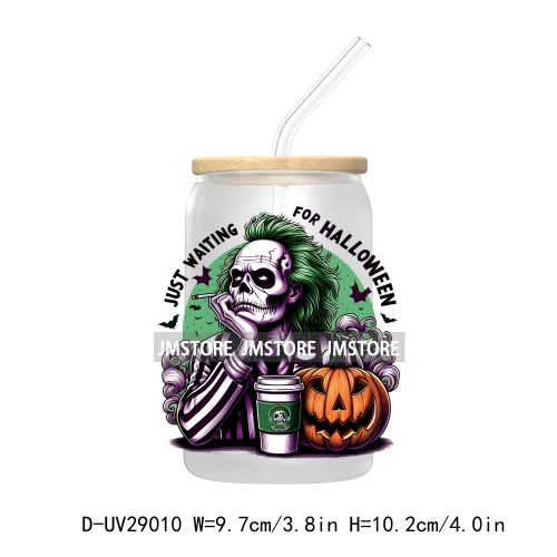 Just Waiting For Halloween UV DTF Transfer Stickers Decals For Libbey Cold Cups Mugs Tumbler Waterproof Craft Horror Killers Bow