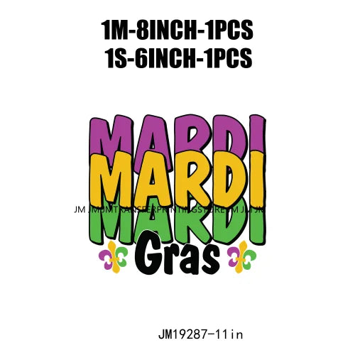 Mardi Gras Carnival Festival Printing Mardi Gras Squad Clown Mask Letter Bead Queen Iron On DTF Transfers Stickers For Clothing