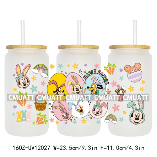 Spring Easter Stickers Cartoon Bunny Characters Eggs Kids 16OZ UV DTF Cup Wrap DIY Durable Label For Libbey Glass Can Mugs