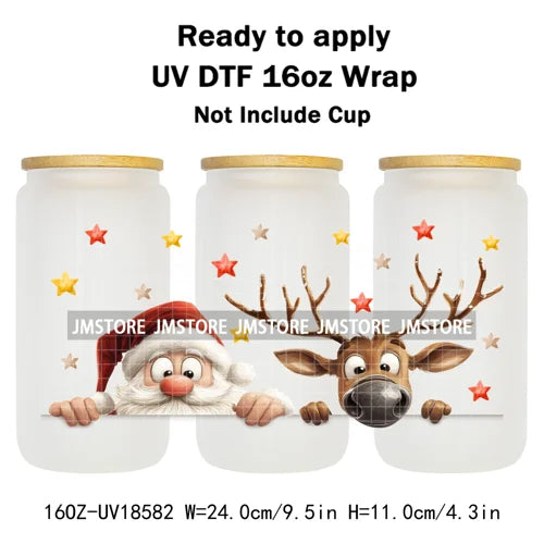 Howdy Christmas Western Highland Cow 16OZ UV DTF Cup Wraps Ready To Apply Waterproof Transfer Stickers For Libbey Glass Can