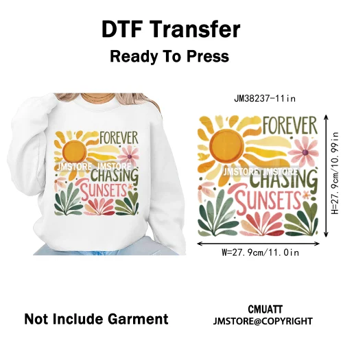 Tropical Summer Tequila Cocktail Drink Sunsets Salty Beach Vibes Logo Iron on DTF Transfers Stickers Ready to Press for Clothing