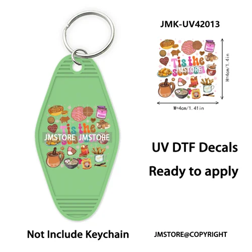 Feliz Navidad Pan Dulce Christmas UV DTF Motel Keychain Decal Ready To Ship Durable Transfer Stickers Prints For Hotel Keychain