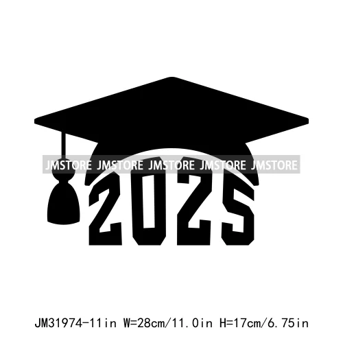 Celebrating Class Of 2025 Senior High School Proud Black Iron On DTF Heat Transfer Stickers Ready To Press For Clothing Bags