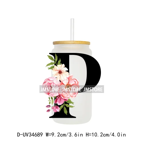 Floral Flowers Alphabet Letter Monogram UV DTF Transfer Stickers Decals For Libbey Cold Cups Mugs Tumbler Waterproof Custom Logo