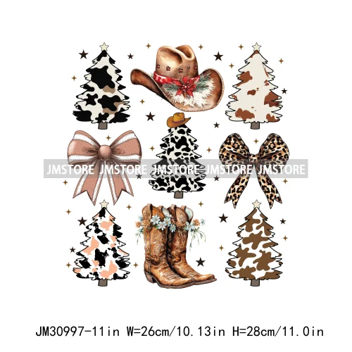 Howdy Christmas Cheer Vibes Coquette Western Country Cowgirl Boots Iron On DTF Transfer Stickers Ready To Press For Clothes Bags