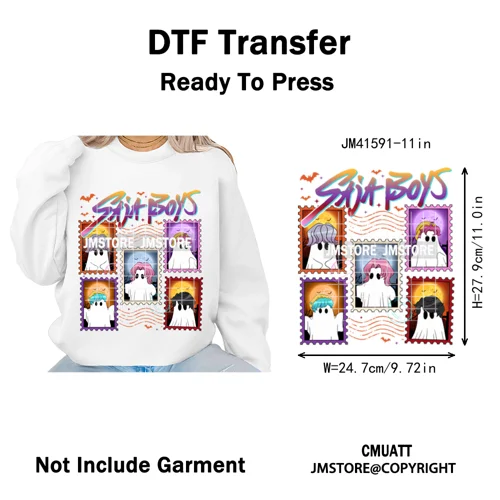 In My Boys Era Ghost Cartoon Anime Movie Kpop Halloween Vibes Iron on DTF Washable Transfers Stickers Ready to Press for Hoodies