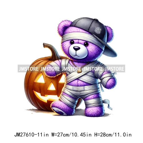 Hip Hop Halloween Pumpkin Mummy Bear Scary Vibes Printing Logos DTF Iron On Transfers Stickers Ready To Press For Sweatshirt