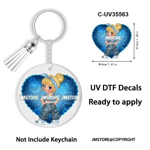 Cartoon Princess In My Villains Era UV DTF Decal Round Keychain Ready To Apply WaterProof Transfer Stickers For Circle Keychain