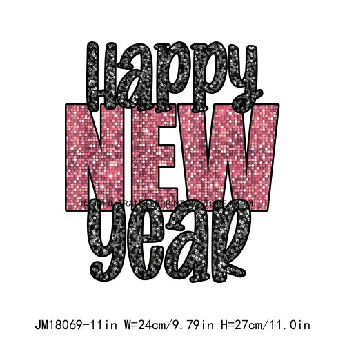 Happy New Year 2024 Printing Cheers To The New Year Faux Glitter Sequin Iron On DTF Transfer Sticker Ready To Press For Clothing