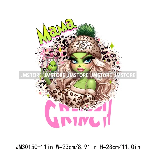 Colorful Retro Green Bougie Mama Coffee Lover Leopard Christmas Girls Iron On DTF Transfers Stickers Ready To Press For Clothes