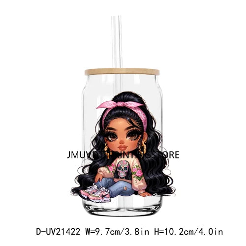 Chibi Cute Chicana Woman UV DTF Transfers Stickers Decals For Libbey Cold Cups Mugs Tumbler Waterproof DIY Logo Mexican Girls